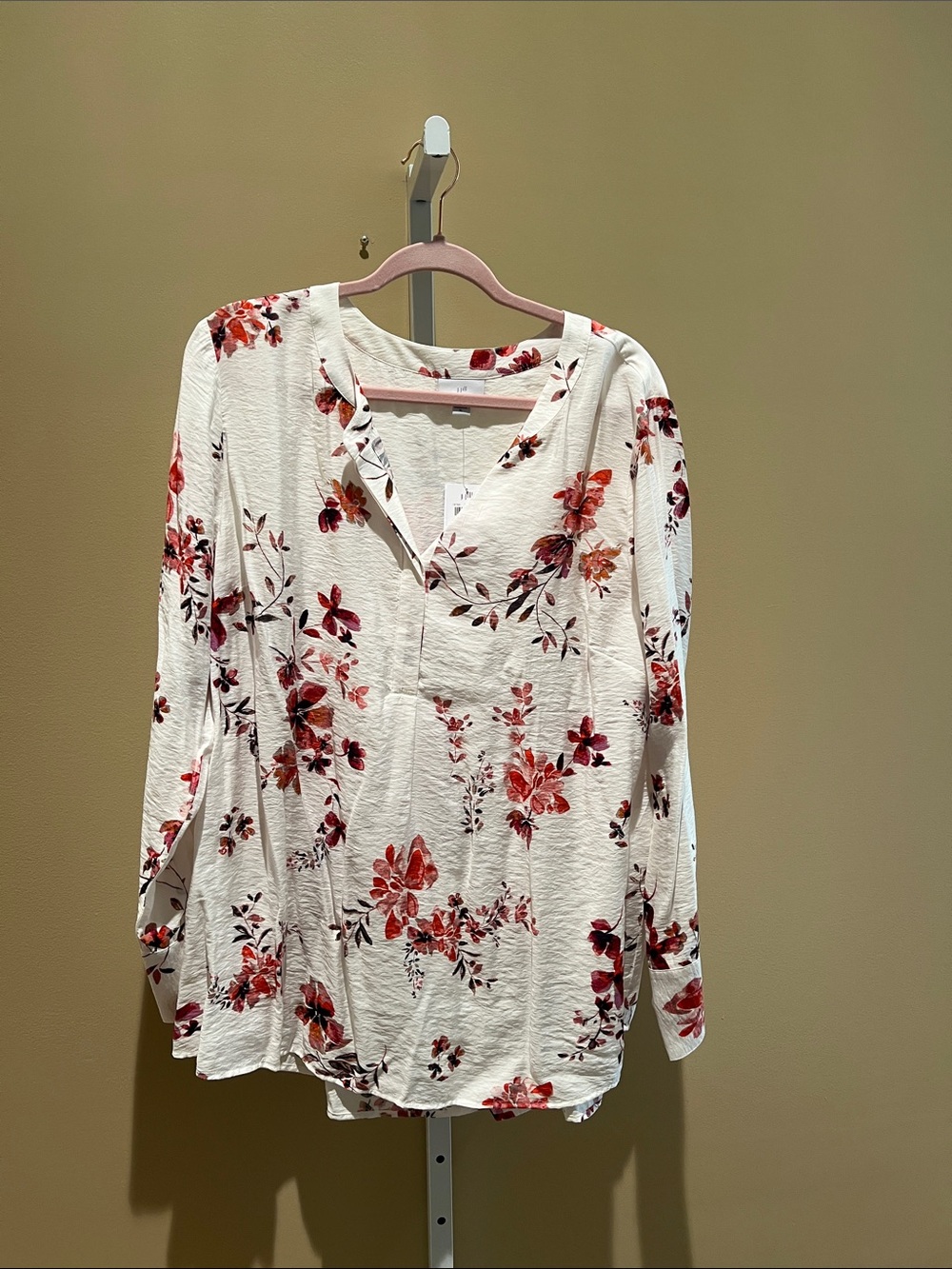 J. Jill White Blouse with Red Floral Print